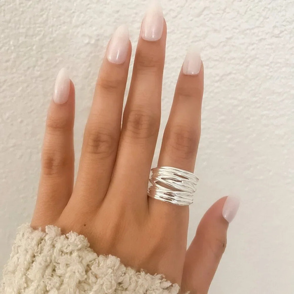 925 Sterling Silver Chunky Ring Thick Wide Ring Band Multi Layer Bold Ring - Picture 7 of 10